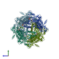 PDB entry 6bwi coloured by chain, side view.