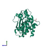 PDB entry 6bwk coloured by chain, side view.