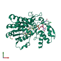 PDB entry 6bwl coloured by chain, front view.