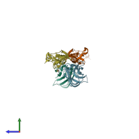 PDB entry 6bwv coloured by chain, side view.