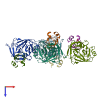 PDB entry 6bx8 coloured by chain, top view.