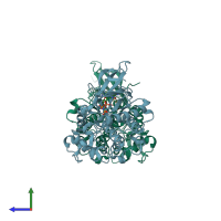 PDB entry 6bxi coloured by chain, side view.