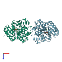 PDB entry 6bxi coloured by chain, top view.