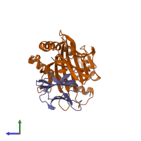PDB entry 6bxq coloured by chain, side view.