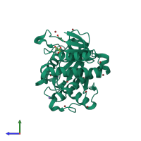 PDB entry 6bxr coloured by chain, side view.