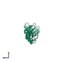 PDB entry 6by9 coloured by chain, side view.