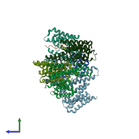 PDB entry 6byj coloured by chain, side view.