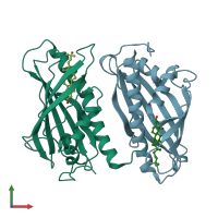 PDB entry 6bym coloured by chain, front view.