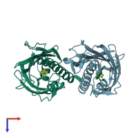 PDB entry 6bym coloured by chain, top view.