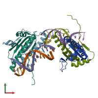 PDB entry 6bz1 coloured by chain, front view.