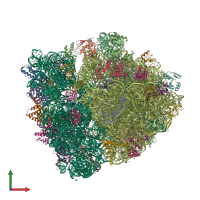 Hetero 56-meric assembly 1 of PDB entry 6bz7 coloured by chemically distinct molecules, front view.