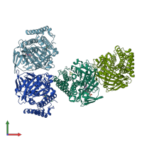 PDB entry 6bza coloured by chain, front view.