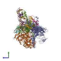 PDB entry 6bzo coloured by chain, side view.