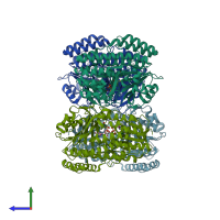 PDB entry 6bzq coloured by chain, side view.