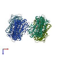 PDB entry 6bzq coloured by chain, top view.