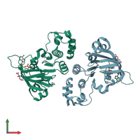 PDB entry 6bzr coloured by chain, front view.
