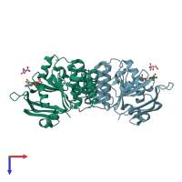 PDB entry 6bzr coloured by chain, top view.