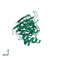 PDB entry 6bzs coloured by chain, side view.