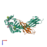 Hetero dimeric assembly 1 of PDB entry 6c15 coloured by chemically distinct molecules, top view.