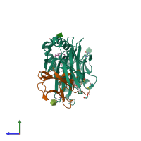 PDB entry 6c15 coloured by chain, side view.