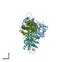 PDB entry 6c2g coloured by chain, side view.