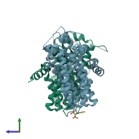 PDB entry 6c56 coloured by chain, side view.