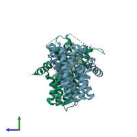 PDB entry 6c57 coloured by chain, side view.
