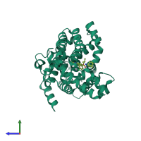 Monomeric assembly 1 of PDB entry 6c7g coloured by chemically distinct molecules, side view.
