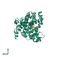 Monomeric assembly 2 of PDB entry 6c7g coloured by chemically distinct molecules, side view.