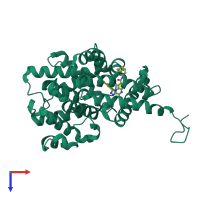 Monomeric assembly 2 of PDB entry 6c7g coloured by chemically distinct molecules, top view.