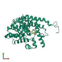 Monomeric assembly 3 of PDB entry 6c7g coloured by chemically distinct molecules, front view.