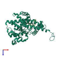 Monomeric assembly 4 of PDB entry 6c7g coloured by chemically distinct molecules, top view.