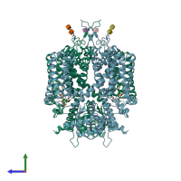 PDB entry 6c9a coloured by chain, side view.