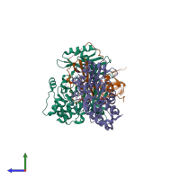 PDB entry 6c9g coloured by chain, side view.