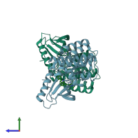 PDB entry 6cad coloured by chain, side view.