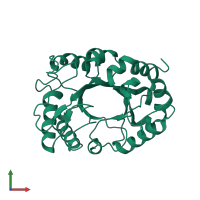 Monomeric assembly 1 of PDB entry 6caf coloured by chemically distinct molecules, front view.