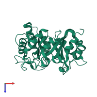 Monomeric assembly 1 of PDB entry 6caf coloured by chemically distinct molecules, top view.