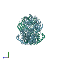 PDB entry 6can coloured by chain, side view.