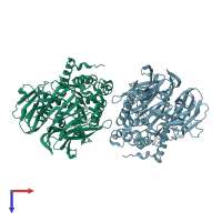 PDB entry 6can coloured by chain, top view.
