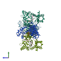 PDB entry 6cav coloured by chain, side view.