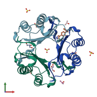 PDB entry 6cbh coloured by chain, front view.