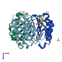 PDB entry 6cbh coloured by chain, top view.