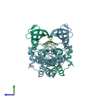 PDB entry 6ccf coloured by chain, side view.