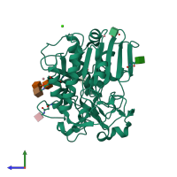 PDB entry 6cci coloured by chain, side view.