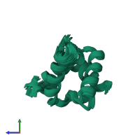 PDB entry 6ccj coloured by chain, ensemble of 20 models, side view.