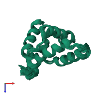 PDB entry 6ccj coloured by chain, ensemble of 20 models, top view.