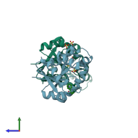 PDB entry 6ccl coloured by chain, side view.