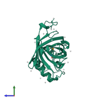 Monomeric assembly 1 of PDB entry 6ccr coloured by chemically distinct molecules, side view.