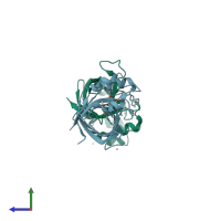 PDB entry 6cd8 coloured by chain, side view.