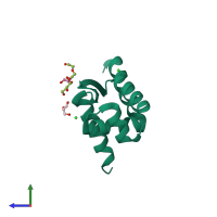 PDB entry 6cda coloured by chain, side view.